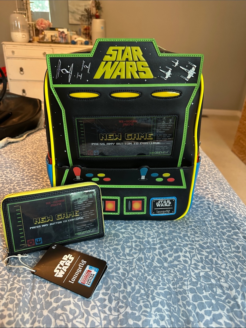 Star Wars 2023 NYCC Arcade Game Backpack and Wallet Set - Black/Neon